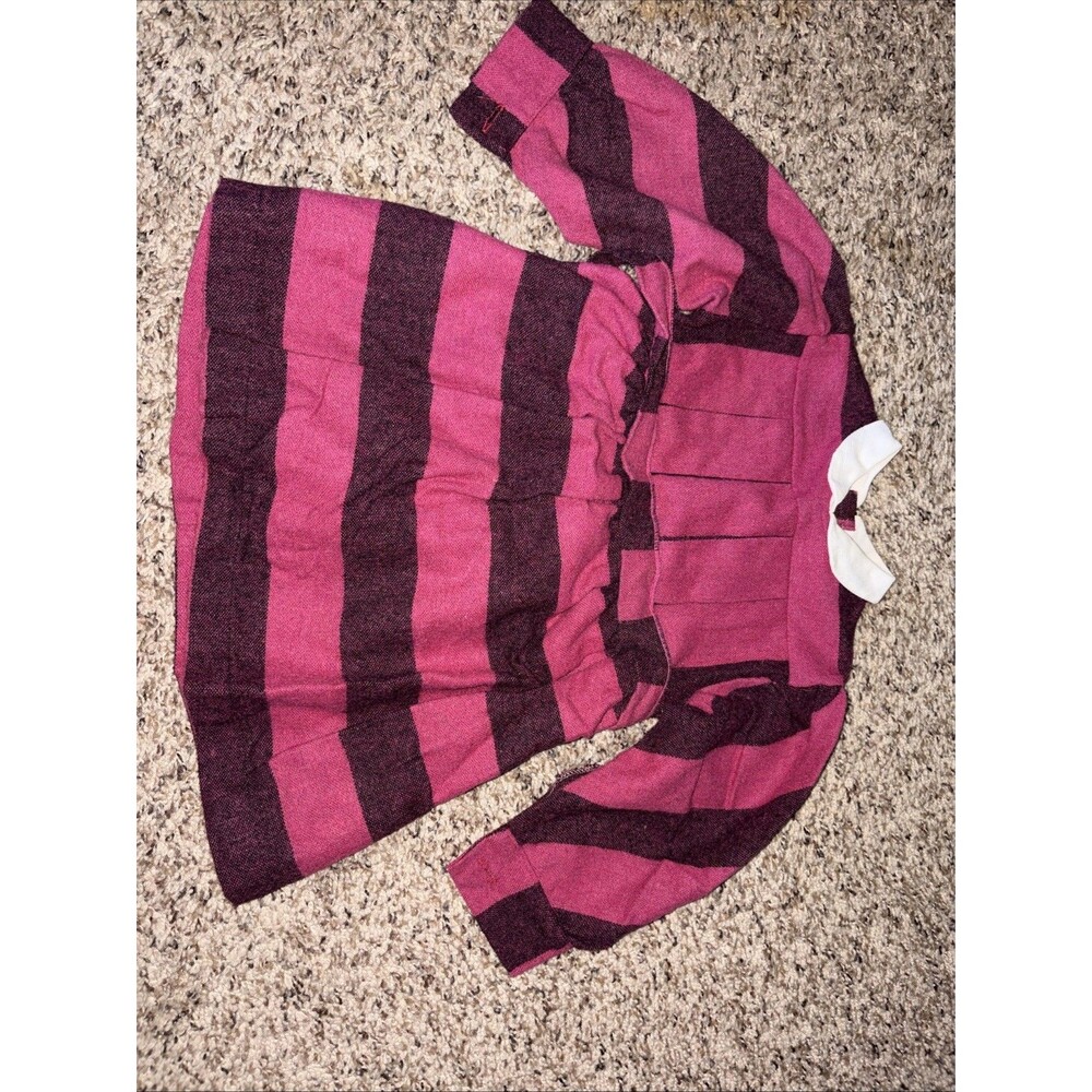 Vintage Wool Collared Baby Dress Pleated 1980s Stripe Prairie 12-18m toddler